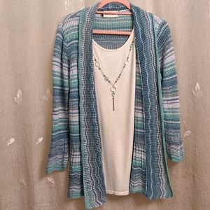 Alfred Dunner Necklace Sweater Cami L Blue Green